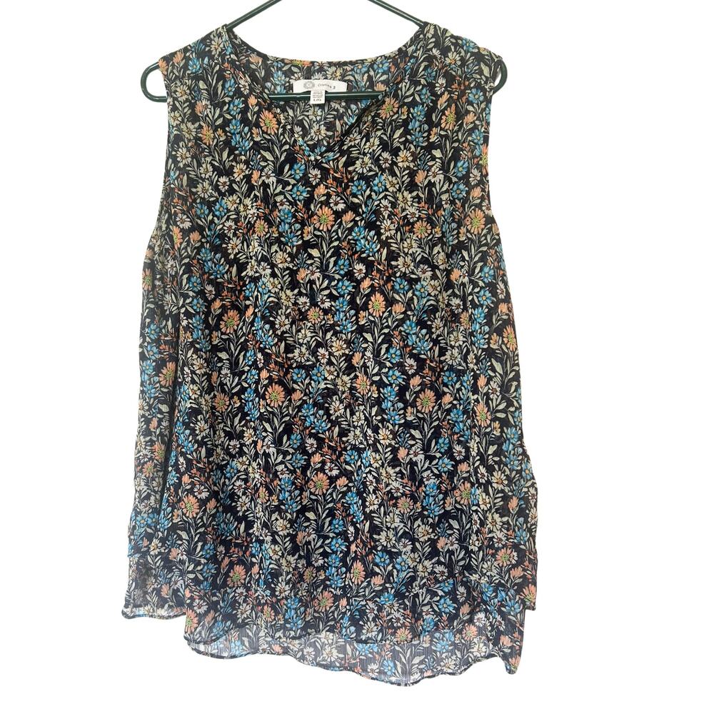 Christina B Large Floral Sheer Sleeveless Blouse Large Double Layer Business